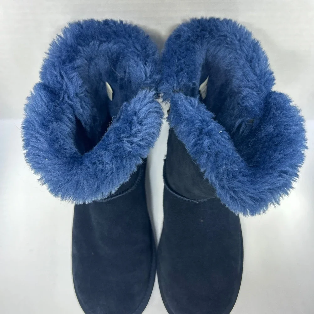 Lamo Après-ski Winter Boots Size 8 Suede Knit Faux Fur Cozy Cabin Blue